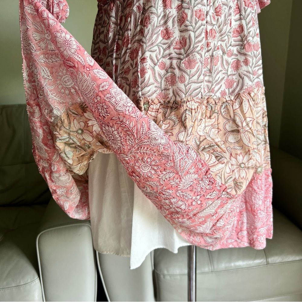 NEW SAYLOR Mini Dress Sz L Leigha Puff Sleeve Floral Boho Pink Baby Doll Garden - Picture 8 of 15